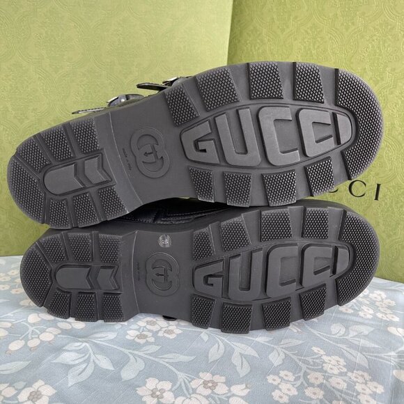 Gucci 718665 Black Leather Quebec Hi-top Calf Men's Sneakers Shoe, Sizes - Picture 12 of 16